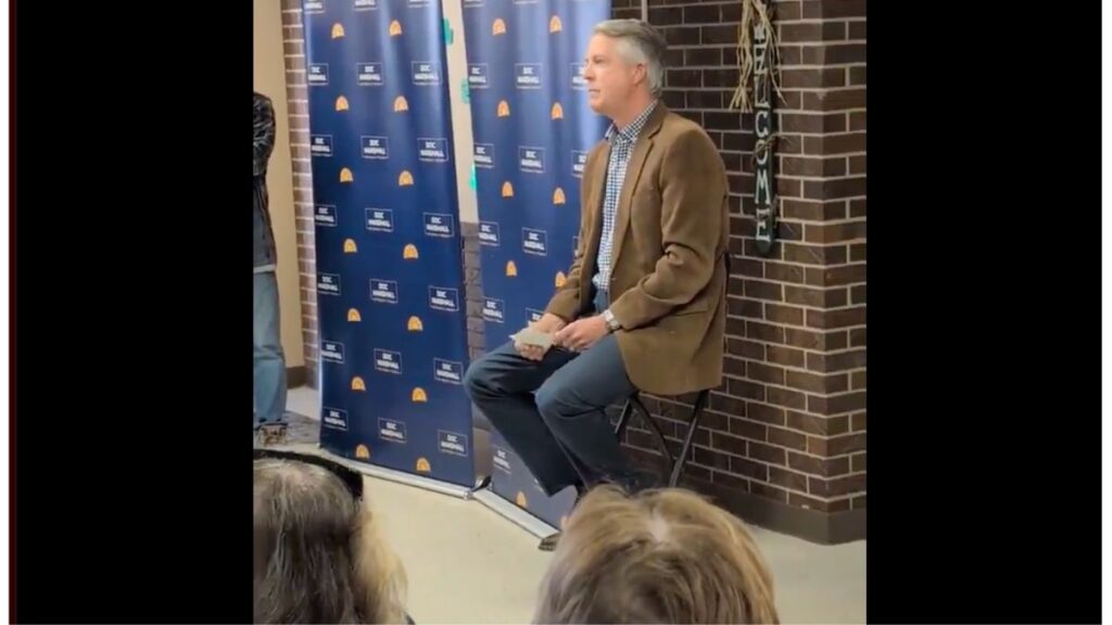 Republican Senator Roger Marshall Runs From His Own Town Hall In Oakley, Kansas Republlicn Senator Robert Marshall moments before fleeing a group of concerned citizens at a town hall meeting.
