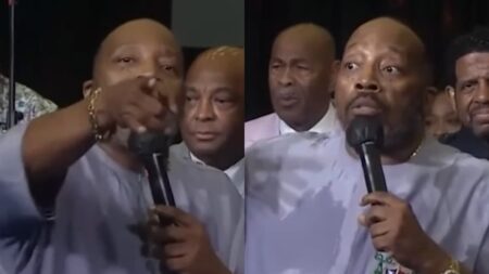 A picture of Texas pastor asking for money.