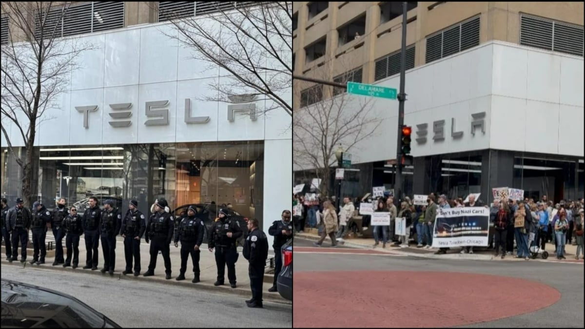These Two Photos Show One Big Difference Between Chicago Tesla Protests Then and Now