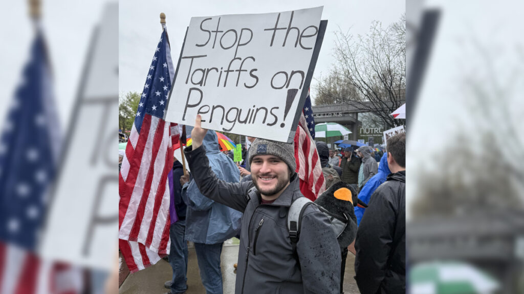 Cincinnati Hands-Off Protest Penguin Sign