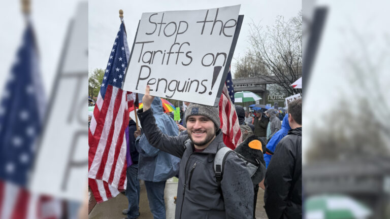 Cincinnati Hands-Off Protest Penguin Sign