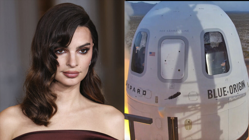 Emily Ratajkowski Slammed for ‘Bitter’ Rant Against Blue Origin’s All-Women Space Mission: ‘Maybe Next Time, Emily’ A photo collage of Emily Ratajkowski and The Blue Origin Space Pod