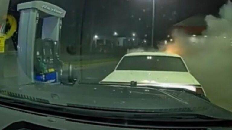 Georgia Officer Pushes Burning Car Away from Gas Pump Just in Time: ‘Officer Hoffman Didn’t Hesitate’ Georgia Officer Pushes Burning Car Away from Gas Pump Just in Time 'Officer Hoffman Didn't Hesitate'