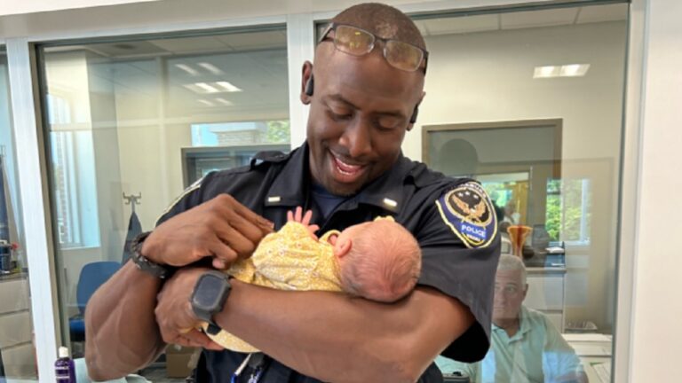 Virginia Lieutenant Heroically Assists Woman Having Baby on Way to Hospital, ‘It Really Did Feel Like a Team Effort’ Lieutenant Hayes of Virginia, holding a baby he helped deliver