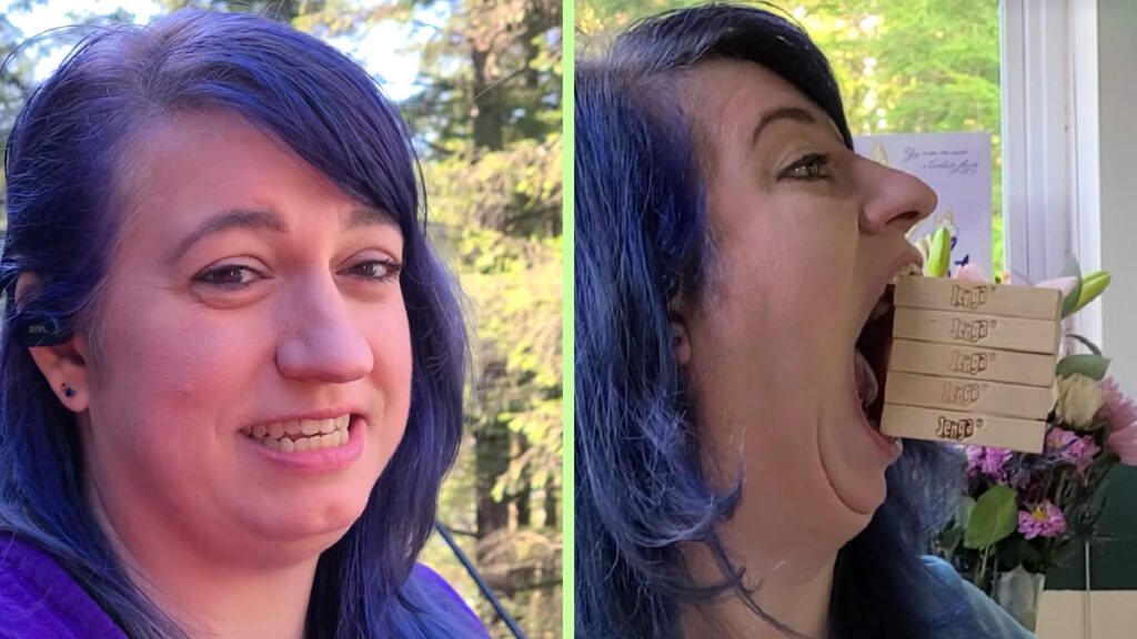 Alaska Woman’s Massive Mouth Breaks World Record at Nearly 3 Inches, ‘I Could Fit That Kind of Stuff In My Mouth Too’ Marie Pearl Zellmer Robinson, world record holder for largest mouth gape for woman, with 5 jenga blocks in her mouth