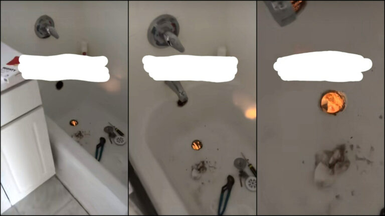 A New York woman makes eye contact with her downstairs neighbor through the hollow shower drain