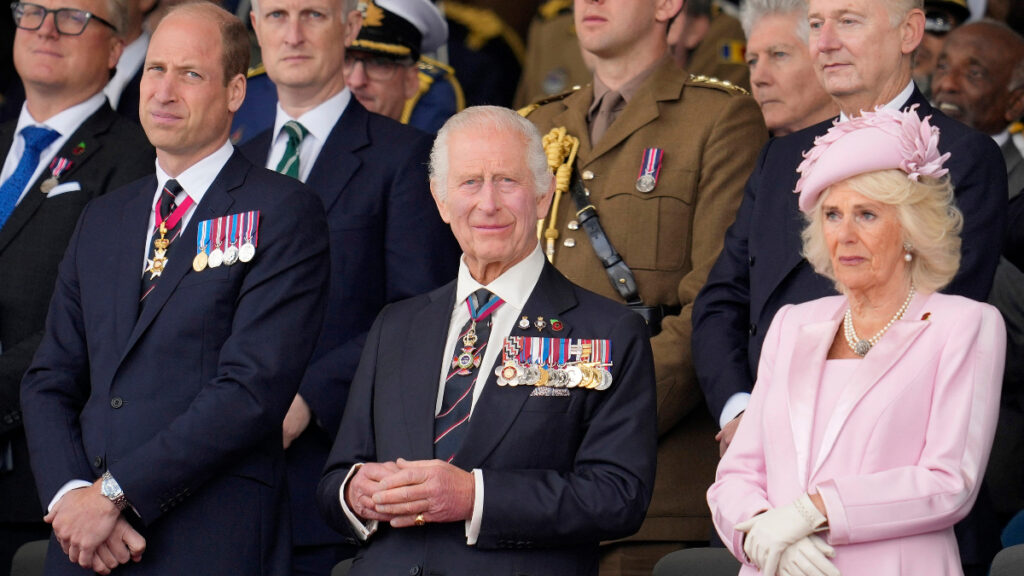 Prince William, King Charles and Queen Camilla.
