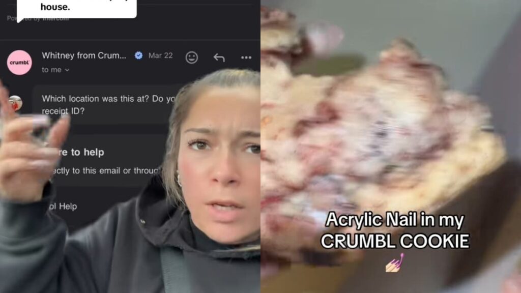 A picture of Connecticut woman with a Crumbl cookie.