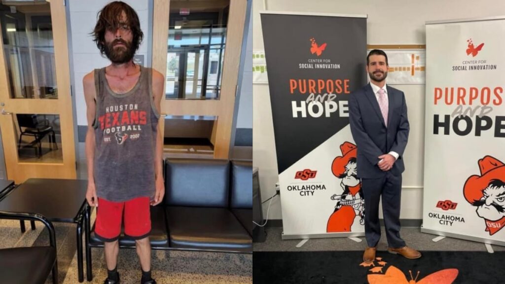 Drug Addict Starts a New Life in Oklahoma City: ‘So Glad He Made It Out of Texas’ A picture of drug addict before and after.