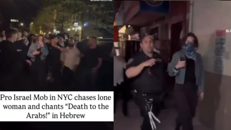 A picture of New York woman getting chased.