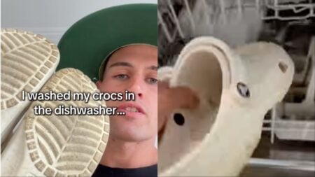 Australia man's dishwasher crocs cleaning hack
