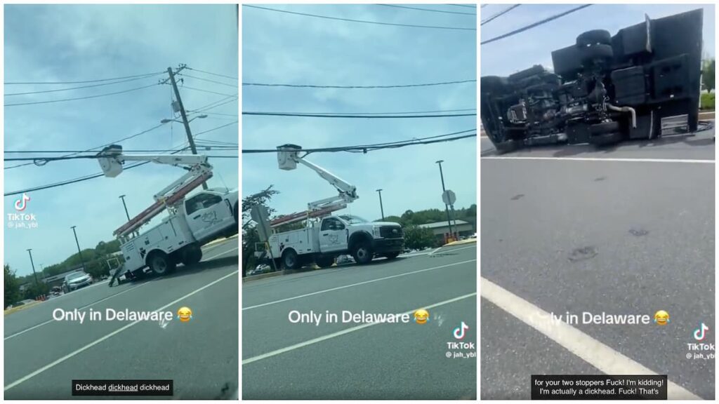 Delaware driver crashes into power cables and topples over