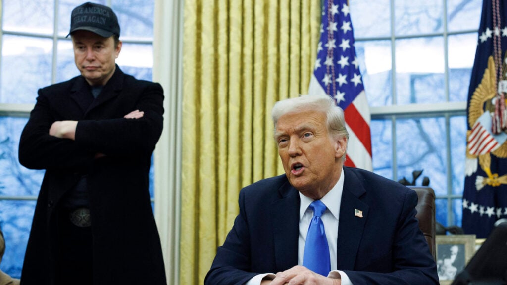 Elon Musk and Donald Trump at the White House Oval Office.