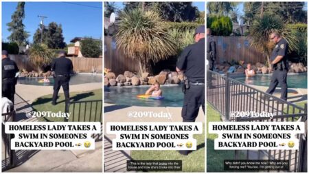 Homeless California woman takes a swim in someone's pool