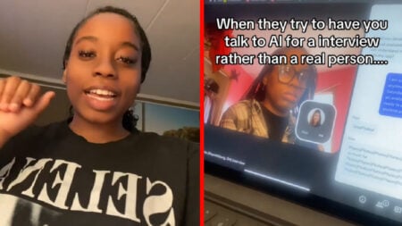 TikTok user its ken04 being interviewed at a job by an ai bot