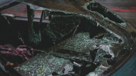 A picture of a smashed car in relation to the Pennsylvania man.