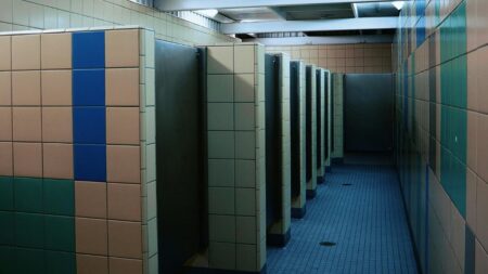 A picture of bathroom stalls in relation to the North Carolina woman's claims.