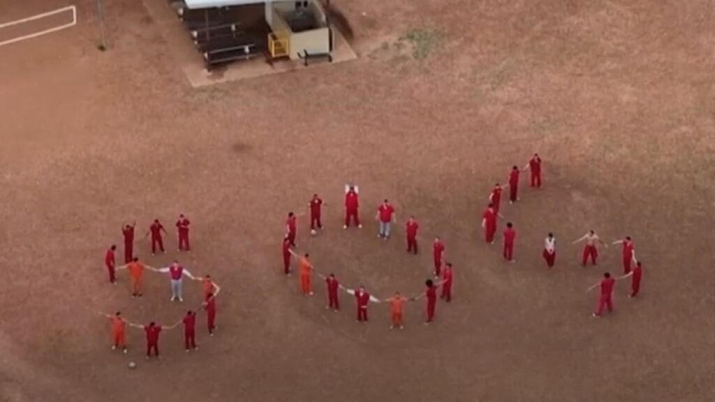 Texas Detainees at Immigration Center Spell Out SOS: ‘There Goes Yard Time’ A picture of Texas detainees calling for help.