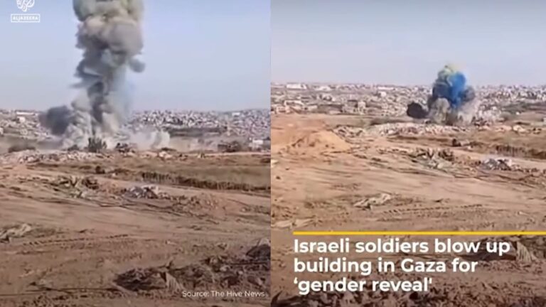 Israeli Soldiers Destroy Building In Gaza for a Gender Reveal: ‘Vile’ A picture taken by Israeli soldiers.