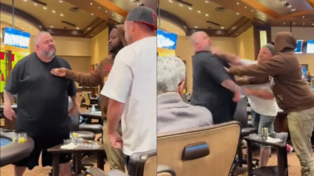 An altercation in a Las Vegas casino results in a loudmouth receiving some instant karma
