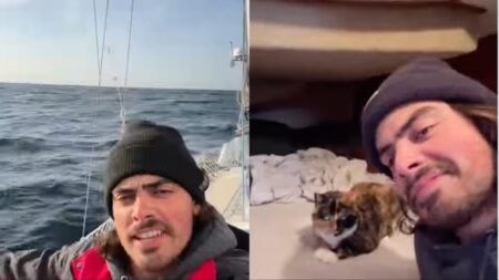 Oliver Widger, a man from Oregon, sails to Hawaii with his cat