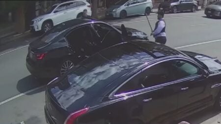 two bystanders attacking some carjackers' getaway vehicle