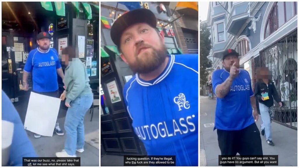 Drunk California Male Karen Gets Aggressive Because a Protestor's Sign Touches His Leg