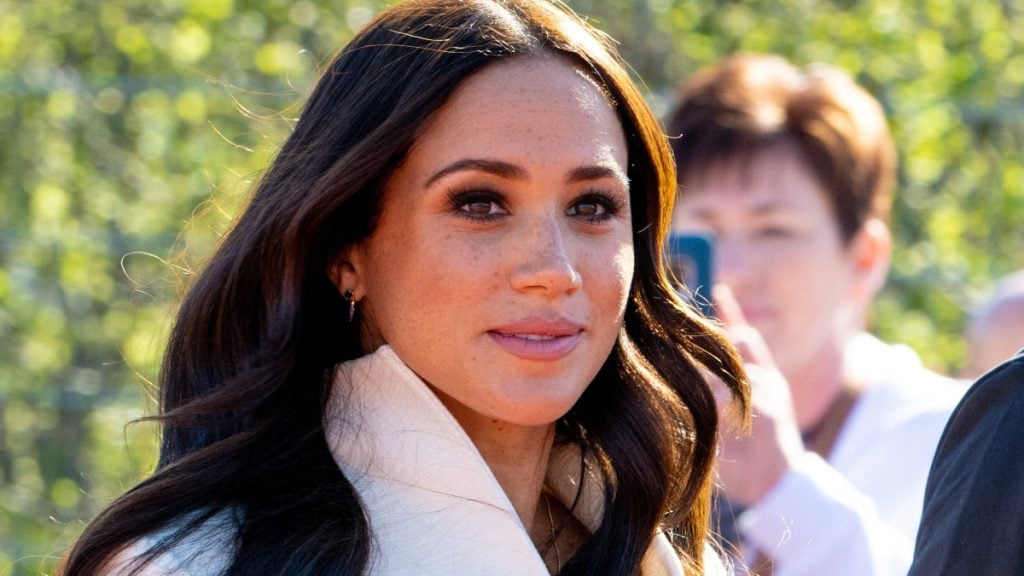 Meghan Markle wearing white outfit during LA appearance .