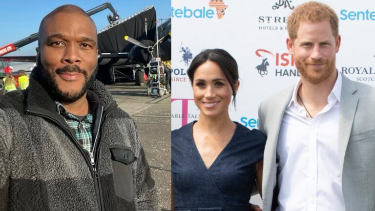 Tyler Perry, Prince Harry and Meghan Markle photo merge,