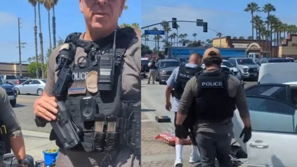 Furious Civilian Loses It on California Officers Who Won’t Identify Themselves: ‘This Guy Is My Spirit Animal’ A picture of the California officers.