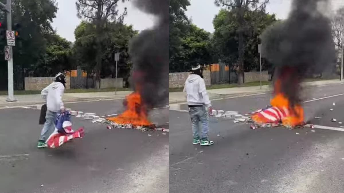 Defiant California Protester Lights American Flag on Fire in ICE Protest: ‘Down With the Oligarchy’