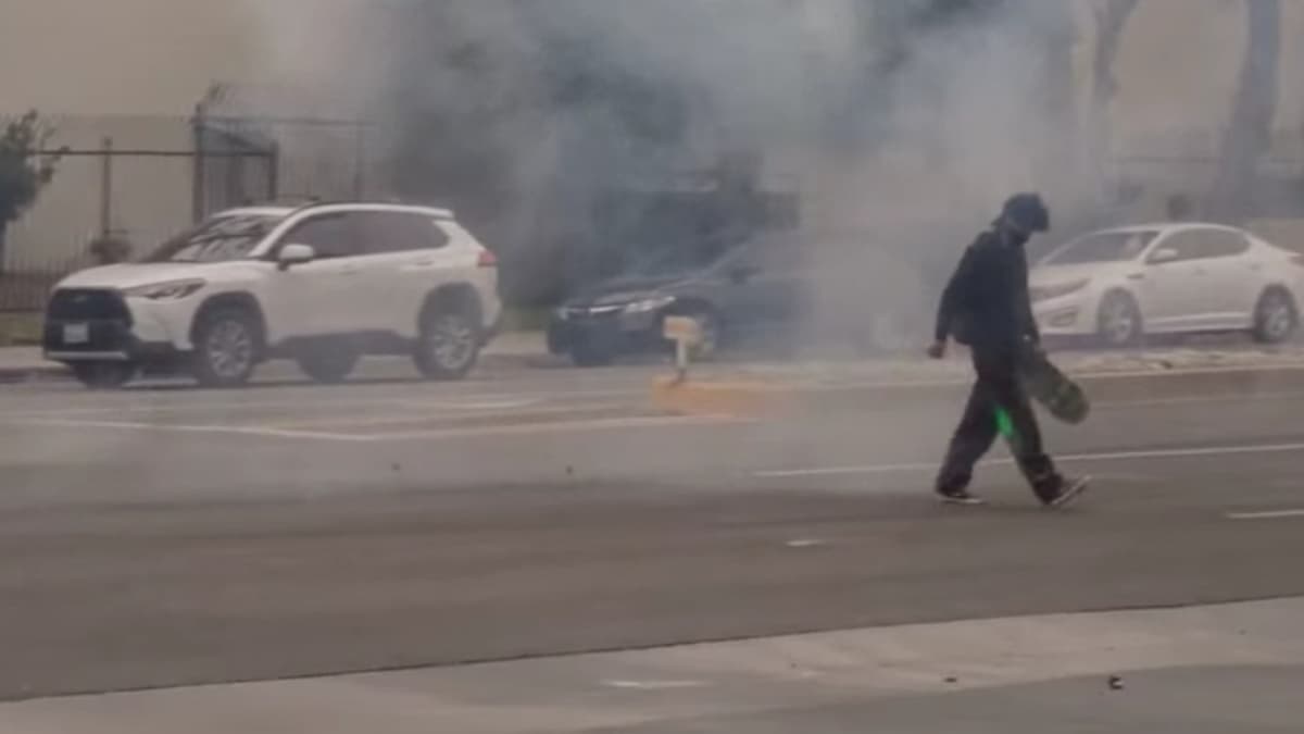 Unfazed California Skateboarder Shrugs Off Police Munitions at ICE Protest Before Flipping the Bird: ‘Legend’