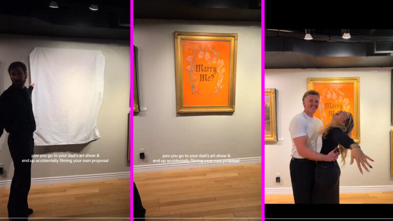 Utah Woman Left Shocked by Jake Songer’s Art Show Reveal, ‘Stop, Imagine That Hung Up in Your Home’ a utah father reveals an art piece for his daughter, revealing its a marry me proposal by her boyfriend