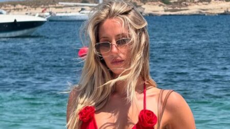 Alix Earle Shows Off ‘Plastic Chest’ In Latest Swimsuit Snaps: ‘The Joys Of Photoshop’ Alix Earle in red swimsuit