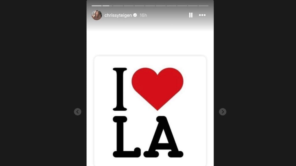 Chrissy Teigen's Instagram Stories I love LA