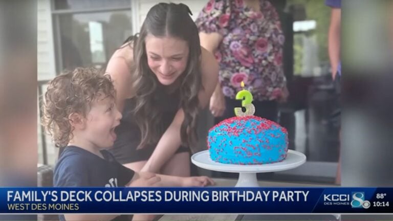 Shocking Moment When Deck Collapses At Toddler’s Party in Iowa: ‘We All Were Screaming’ toddler blowing candles out at kid's birthday