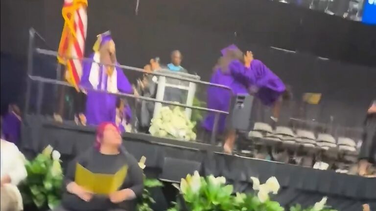 Florida Boy Head-Kicks Girl with Celebratory Backflip During Graduation Ceremony: ‘He Did Warn Her’ High school student graduation backflip