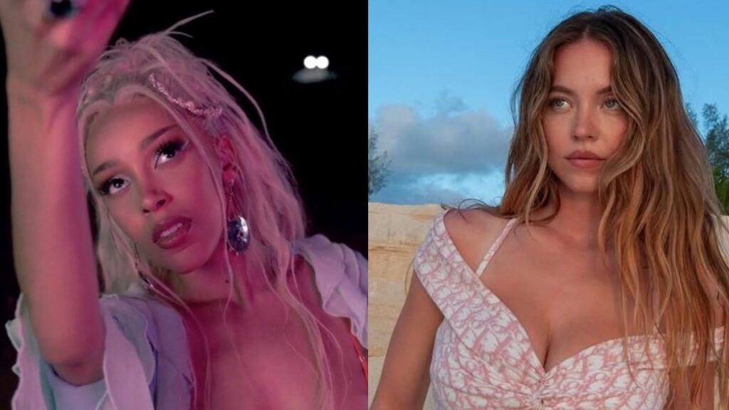 Rapper Doja Cat and actress Sydney Sweeney photo merge.