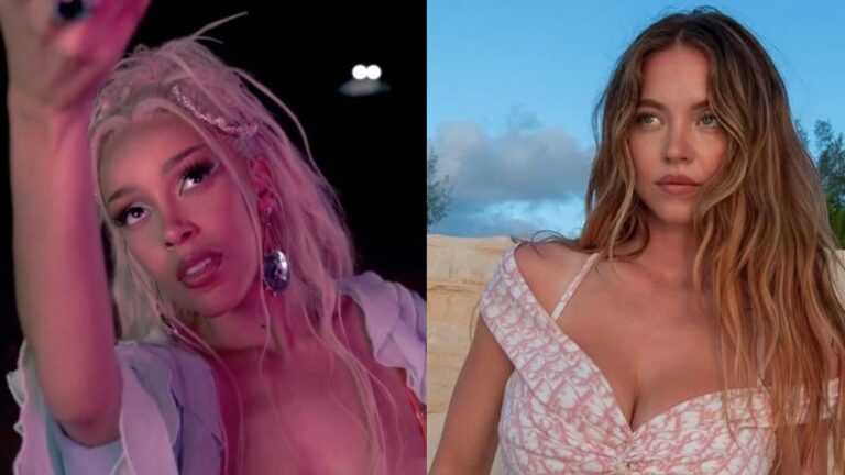 Rapper Doja Cat and actress Sydney Sweeney photo merge.