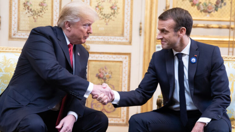 President Donald J. Trump and French President Emmanuel Macron at bilateral meeting Saturday, Nov. 10, 2018, at the Elysee Palace in Paris.