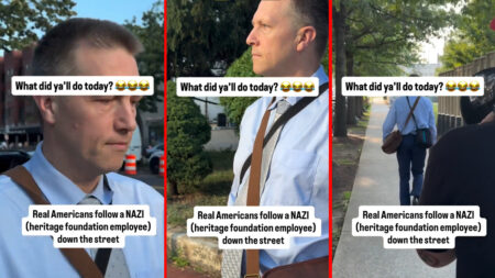 Heritage Foundation Nazi Confronted by Protestors in Washington DC, ‘One of the Most Smug SOBs on the Street’
