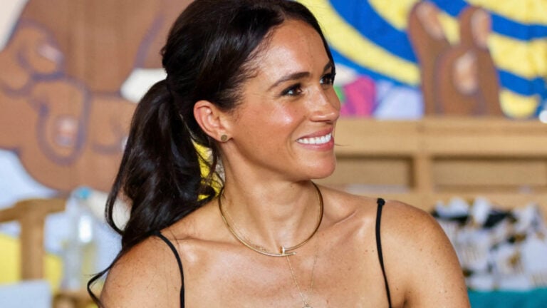 Outrage as Meghan Markle Frees the Nips in ‘Wildly Inappropriate Outfit’ in Resurfaced Clip: ‘Wrong on So Many Levels’ Meghan Markle in a striped dress during tour of Colombia.