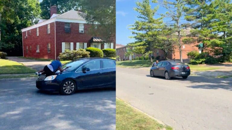 Ohio Man Miraculously Holds on to Car Hood During ‘Mission Impossible Level’ Chase by Crazy Girlfriend: ‘Just Going for a Ride’ Man on hood of a car