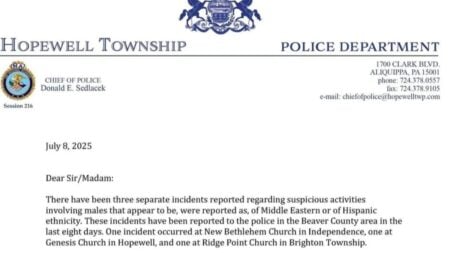 A picture of the Pennsylvania police's letter.