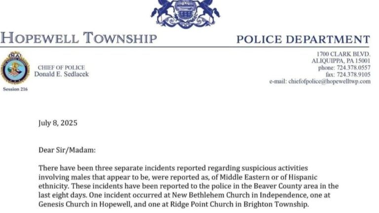 A picture of the Pennsylvania police's letter.