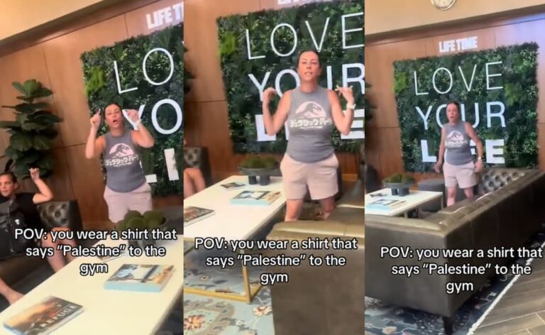 Georgia Karen Melts Down Over ‘Free Palestine’ T-Shirt at Lifetime Fitness Gym: ‘ I was waiting for a “Kal-El noooo”‘ Atlanta karen rambles