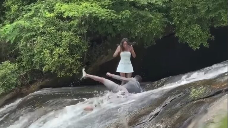 Marriage Proposal Goes Wrong for Georgia Actress After Waterfall Sweeps Man Off His Feet: ‘Was He Just Going With the Flow’ Waterfall proposal for georgia woman goes wrong