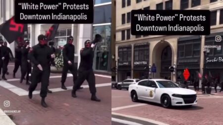 Disgusting Armed Neo-Nazi Thugs Walk in Indiana While Police Protect Them: ‘They Should Be Getting Deported’ A picture of the Indiana Neo-Nazis thugs.