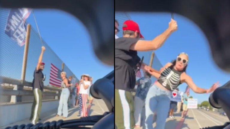 MAGA flagbearer assaults woman in San Diego