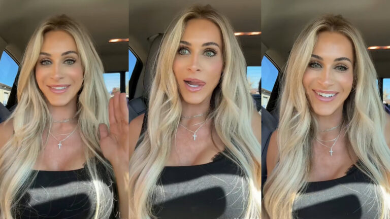 Arizona Influencer Exposes Older Man’s Online Harassment: ‘Who Even Let Him on the Internet?’ Three pictures of a blonde female TikTok influencer from Phoenix, Arizona. She's wearing a black tank top and smiling for the camera, as she tells a story about internet harassment.